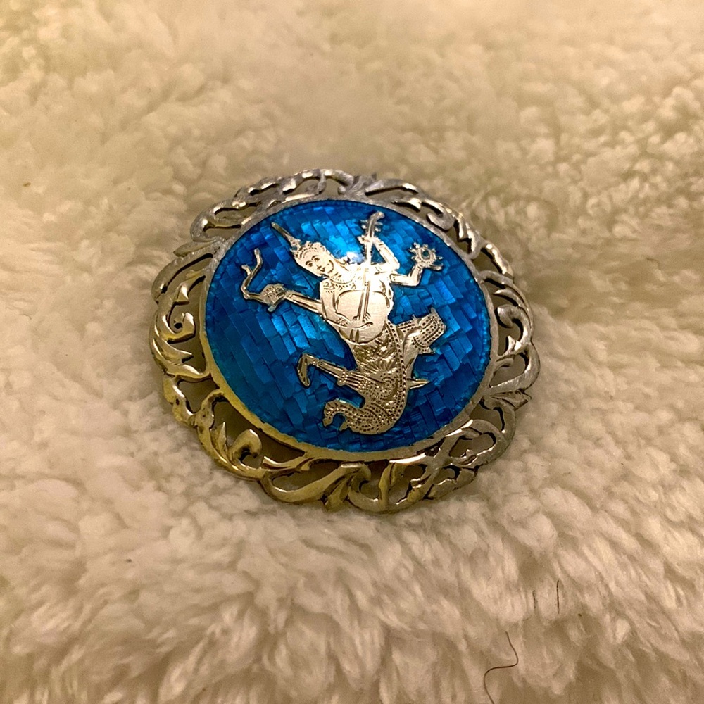 Vintage Blue Enamel Dancer .925 Siam Brooch